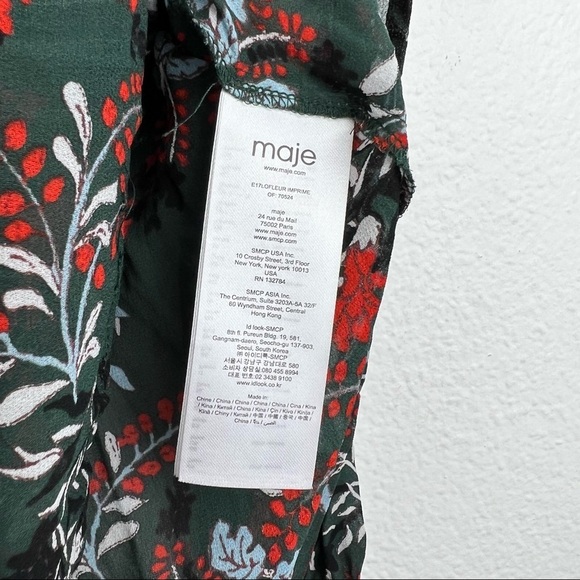 MAJE PARIS Lo Fleur Crepe Georgette Top,
Green Floral Sheer Smocked Blouse, 2 - Picture 7 of 8